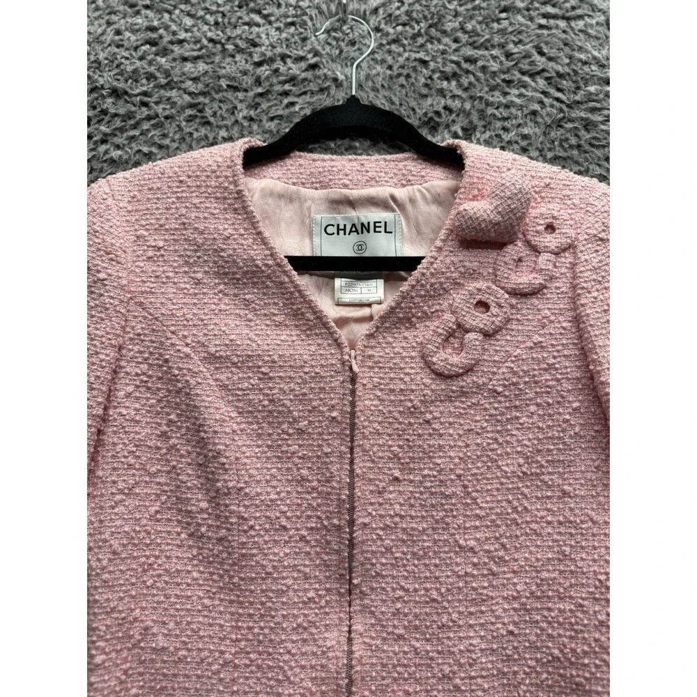 Chanel Vintage‎ 2004 Cruise 'COCO' Baby Pink Cotton Boucle Blazer Jacket 38